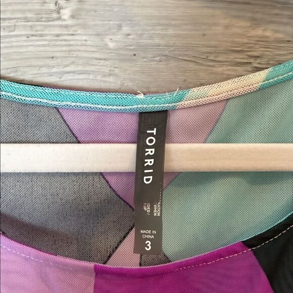 Torrid Vibrant Long Sleeve Sheer Dress in Purple and Teal - Picture 2 of 5